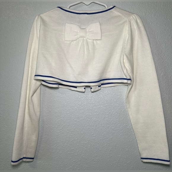 Janie and Jack Crop white blue Bouquet Cardigan Girls Size 5 - Picture 4 of 5